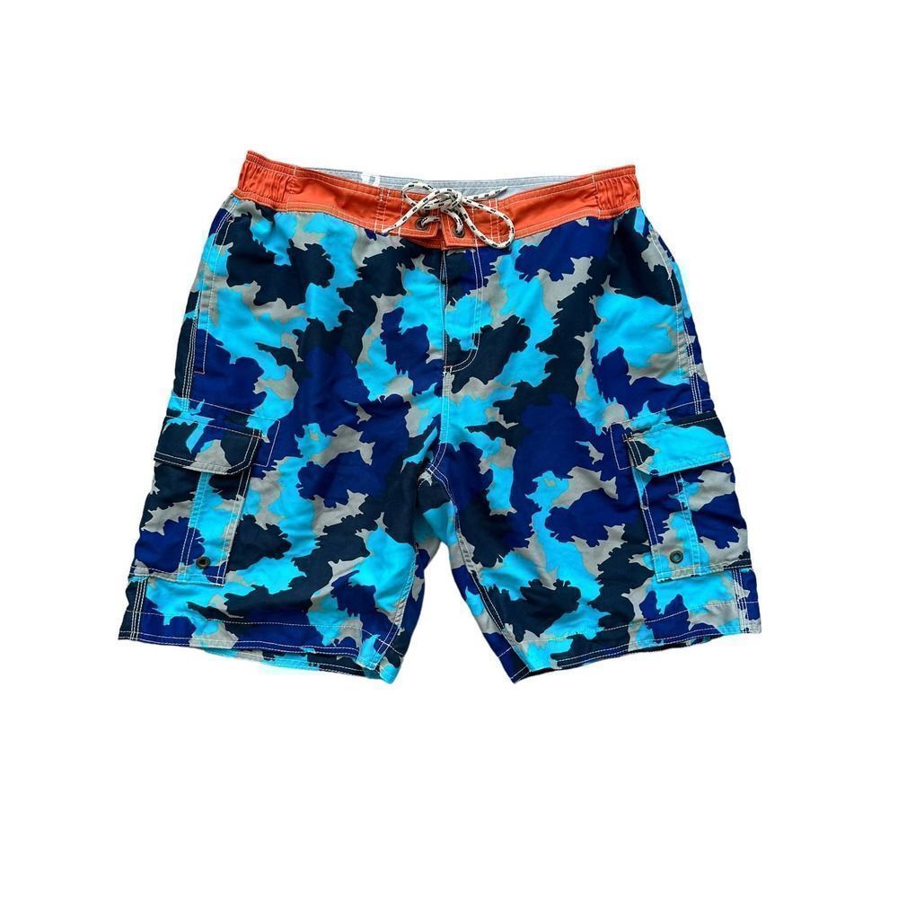 Boden Men's Blue Multi Colored Camo Board Shorts Size‎ 38 Swim Trunks Surfing